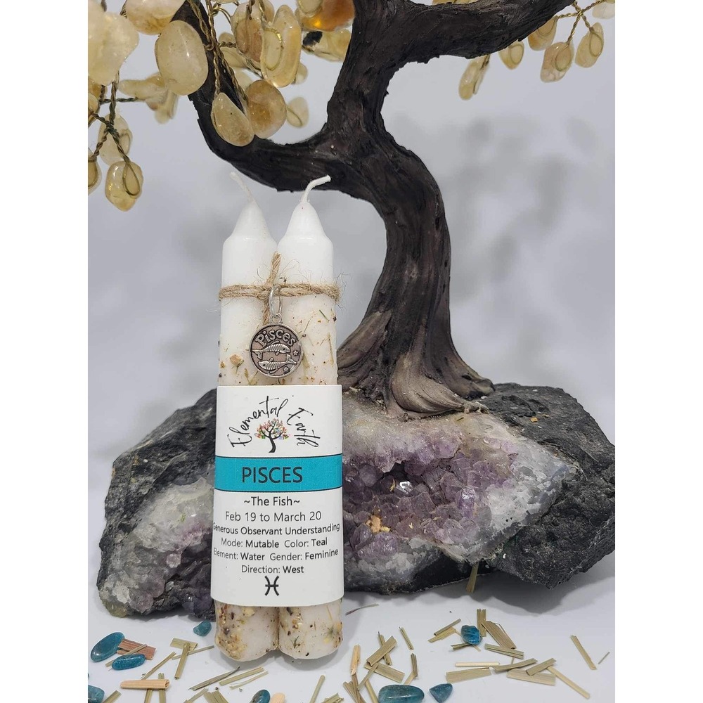 Pisces Zodiac Ritual Candles‎ with Charm Set BOHO apothecary meditation